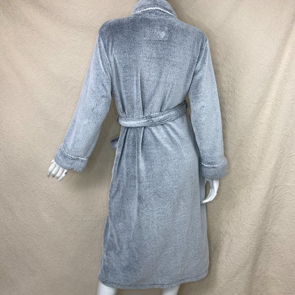 Oscar de la Renta Pink Label Plush Gray Shawl Collar Robe Satin Trim Belt - Picture 5 of 14